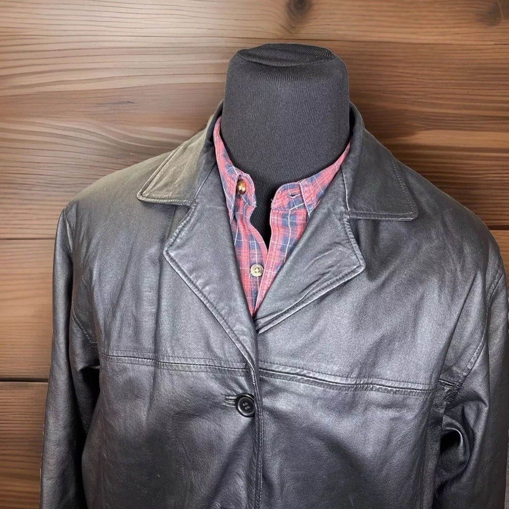 Vintage Black Leather Driving Car Coat Womens 1X Jacket - Picture 1 of 9
